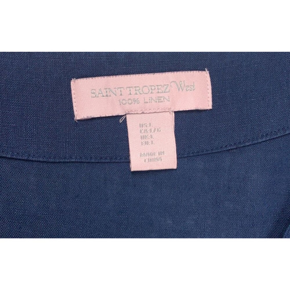 Saint Tropez West 100% Linen Tunic Top Large Blue Lagenlook Coastal Blouse L - Picture 2 of 6